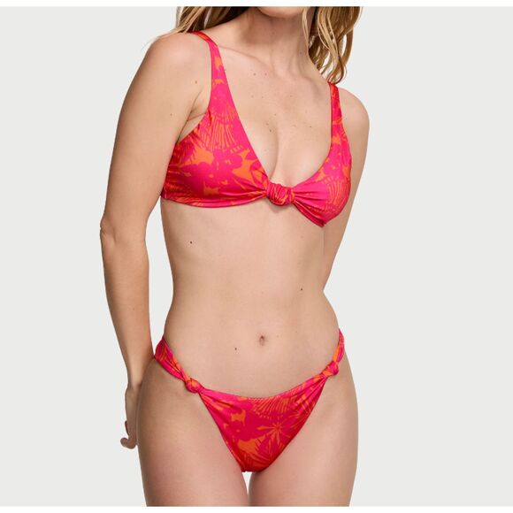 NWT VICTORIA'S SECRET Pink Palm Knotted Bralette Bikini Set Size XL & M